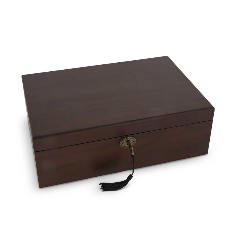 Double Layer Lockable Jewellery Box Matt Walnut 30x20x10cm image number 1